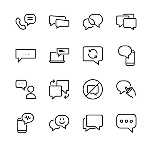 Einfache Reihe von Botschaftszeilenvektorzeilensymbolen. enthält Symbole wie Gespräche, SMS, Benachrichtigungen, Gruppenchats und mehr. Essbarer Schlaganfall. 48x48 Pixel perfekt, weißer Hintergrund - Vektor, Bild