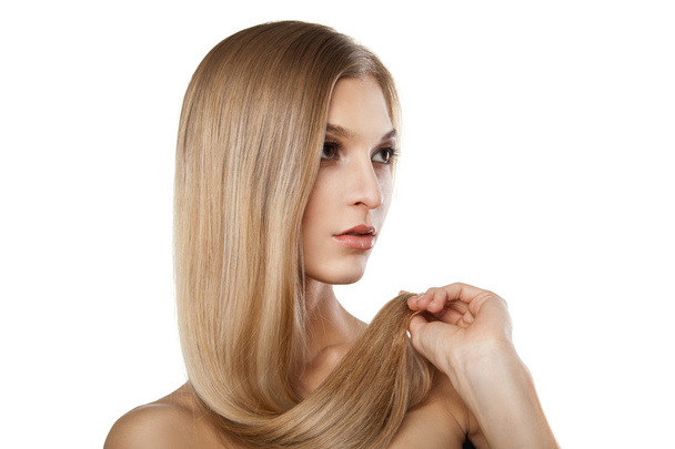 Woman with long straight blond hairs isolated - Foto, Bild