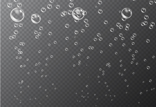 Blasen unter Wasser isoliert auf transparentem Hintergrund. Realistischer Soda-Effekt, sprudelnder Drink für Ihr Design - Vektor, Bild