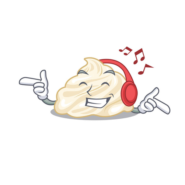 Listening music whipped cream cartoon character concept. Vector illustration - Vettoriali, immagini