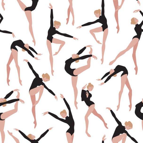 Seamless vector pattern with dancing women. Female beautiful classic dancers character. - Vector, Image