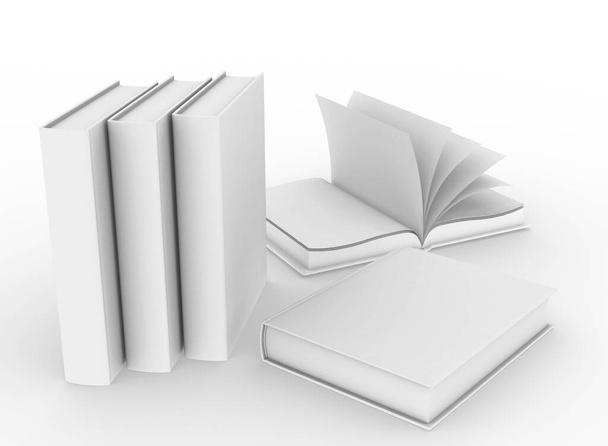 テンプレート空のハードカバーの本のモックアップセット白の背景、 3Dレンダリング - 写真・画像