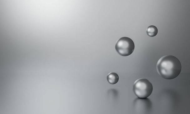 3d silver sphere abstract background gradient and reflection for banner, wallpaper, pattern and label on website. Light silver metal texture or shiny metallic. Empty white and grey background. - 写真・画像