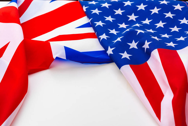 UK flag and USA flag on white background - Φωτογραφία, εικόνα