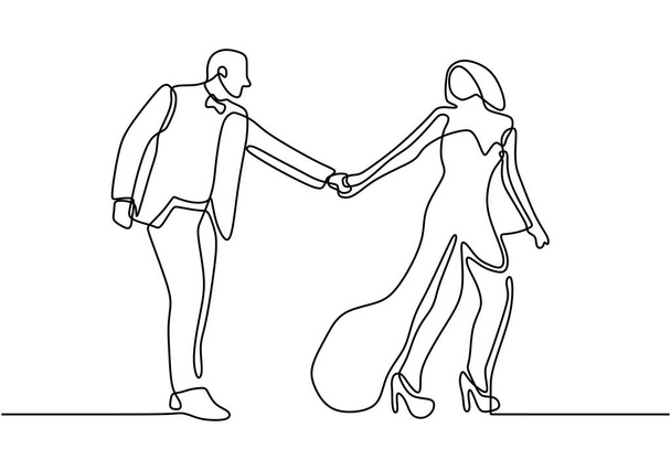 Continuous line drawing of couple holding hands. Cute and romantic man and woman in love. Minimalism sketch vector illustration. - Vektor, obrázek