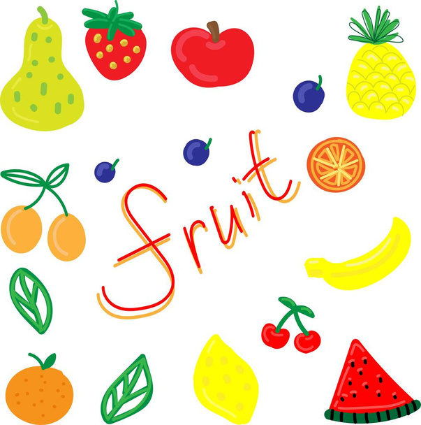 vector set, funny primitive bright fruits and berries - Vector, Image