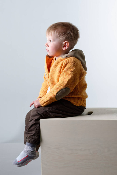 studio portrait of a child on a gray background 2020 - Фото, изображение