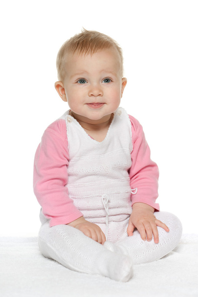 Smiling baby girl on the white - Фото, изображение