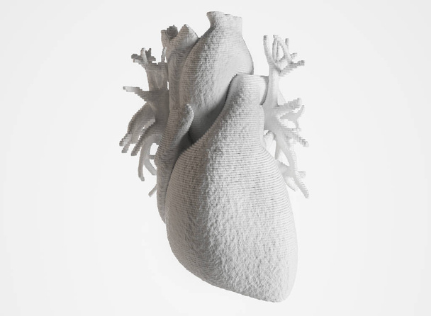 Bioprint eines Herzens, 3D-Druck eines Herzens, Zukunftskonzept in der Medizin -- 3D-Rendering - Foto, Bild