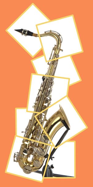 Tenor saksofoni laatikossa palapeli
 - Valokuva, kuva