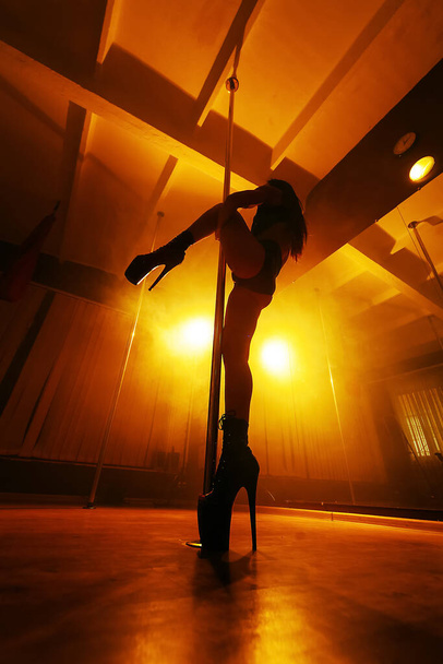 stripper raised her leg to the pylon - 写真・画像