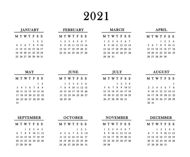 Calendario para 2021 sobre fondo blanco. - Foto, Imagen