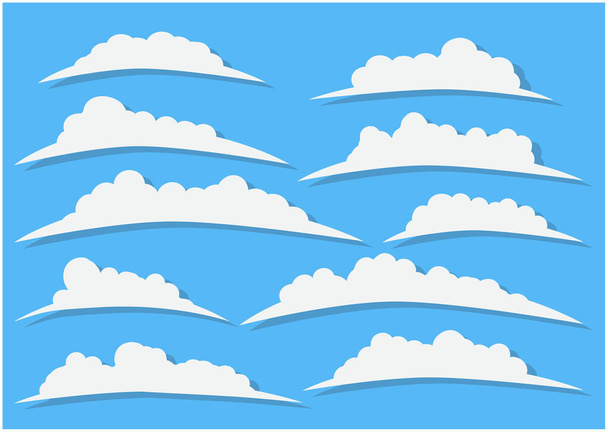 Хмари, встановлені ізольовані на синьому фоні. Плоский стиль Векторні ілюстрації
. - Вектор, зображення