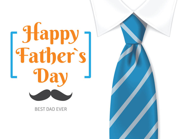 Happy father`s day greeting card.  Fathers day background with calligraphic text with blue tie and white shirt - Vector, afbeelding
