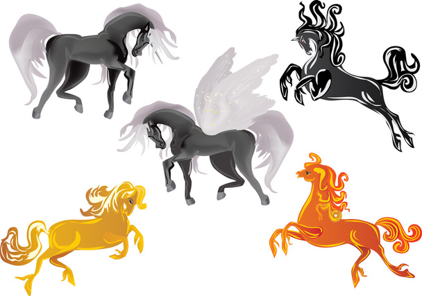 négy ló és pegasus - Vektor, kép
