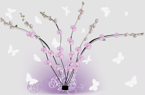 růžové květy orchidejí a bílí motýli design - Vektor, obrázek
