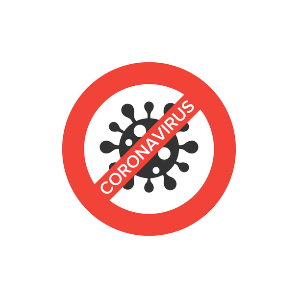 Firma precaución coronavirus. Detén el coronavirus. Brote de Coronavirus. Peligro del coronavirus y enfermedad de riesgo para la salud pública y brote de gripe. Concepto médico pandémico con células peligrosas.Ilustración vectorial - Vector, imagen