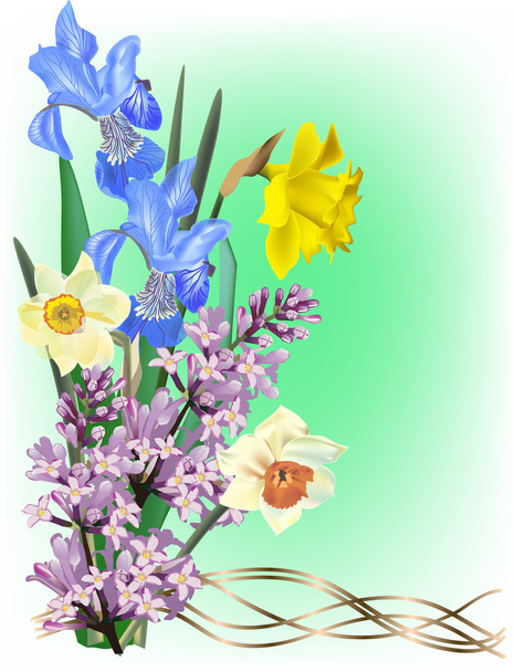 μπουκέτο με λουλούδια άνοιξη σε ανοιχτό πράσινο φόντο - Διάνυσμα, εικόνα