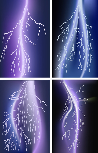 four lightnings in lilac sky - Vector, Image