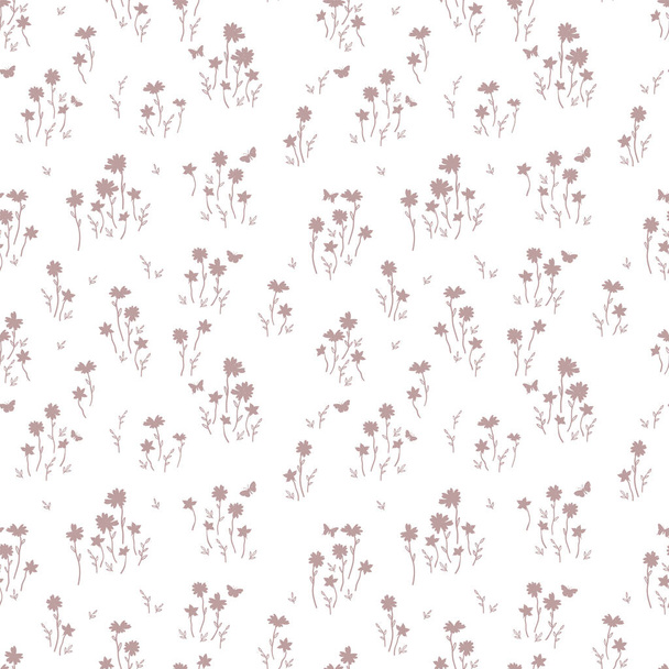 Mignon motif floral sans couture dessiné à la main, fond de prairie de fleurs, idéal pour les textiles, bannières, fonds d'écran, conception vectorielle - Vecteur, image