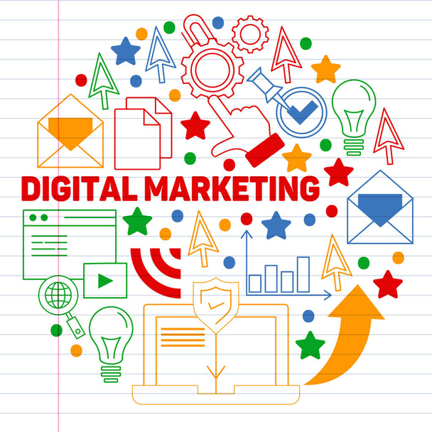 Digitale marketing patroon met vector iconen. Beheer, opstarten, zakendoen, Internet technologie. - Vector, afbeelding