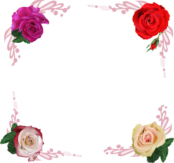 frame with roses in corners on white - Vector, Image