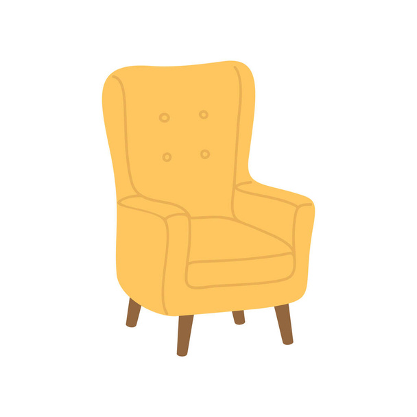 Sillón escandinavo amarillo aislado sobre fondo blanco. Cómoda ilustración de vectores de silla. Elemento de muebles de moda. ilustración dibujada a mano
. - Vector, imagen