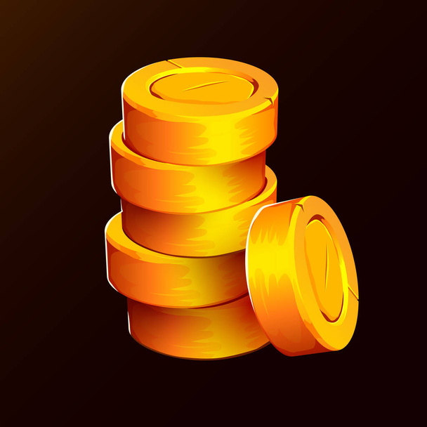 Stack of golden coins isolated on black background. - Vecteur, image
