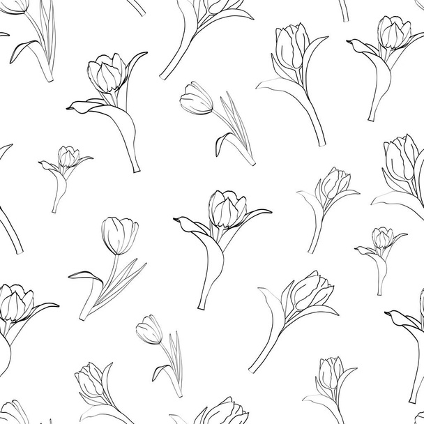 Безшовний візерунок тюльпанів на білому тлі. Ідеально підходить для обгортання паперу, вітальних листівок, текстильних, весняних та літніх прикрас
. - Вектор, зображення