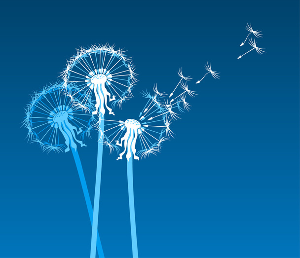 Dandelions on blue - Vector, Image
