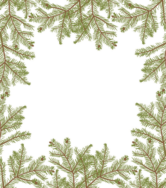 green fir branches frame on white - Vektor, obrázek