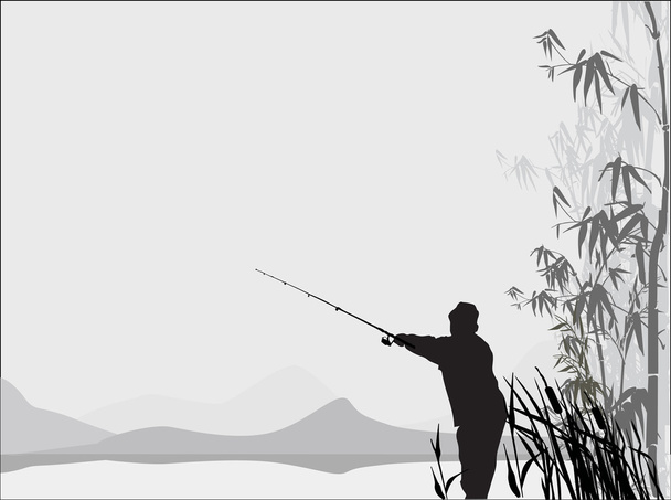 pescatore grigio vicino al bambù
 - Vettoriali, immagini