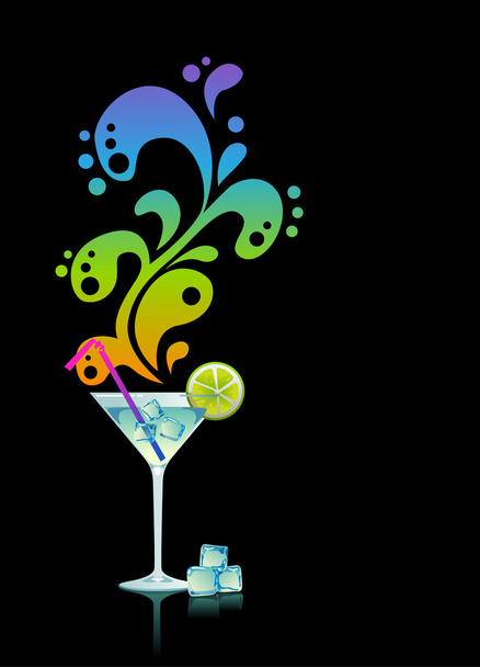 Martini with ice and lime. - Vector, Image