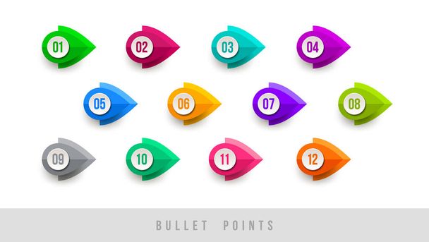 Colorful bullet points - numbered from one to twelve. Vector illustration. - Vecteur, image