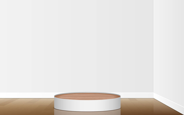 houten podium op houten vloer in de witte kamer - Vector, afbeelding