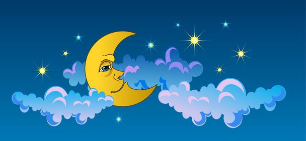Luna amarilla durmiendo en las nubes
. - Vector, Imagen