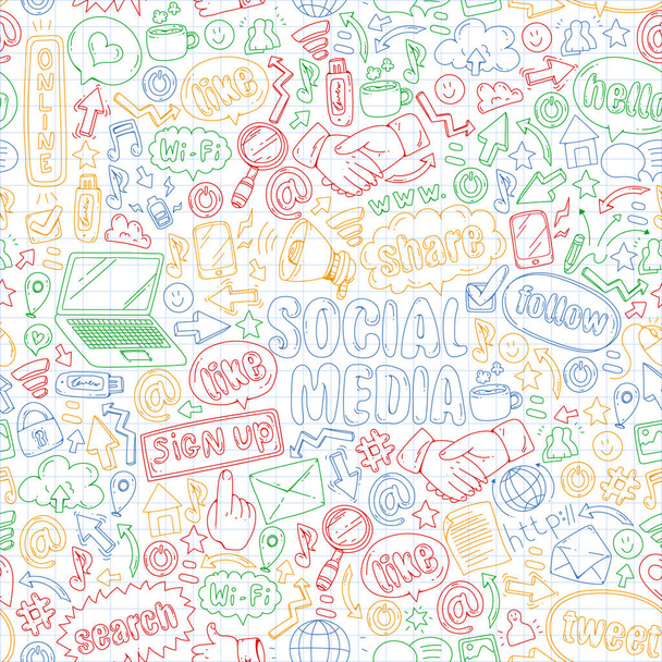 Szociális média, az üzleti, irányítási vektor ikonok. Internet-marketing, kommunikáció. - Vektor, kép