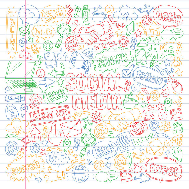 Social media, business, management vector icons. Internet marketing, communications. - Vector, Image
