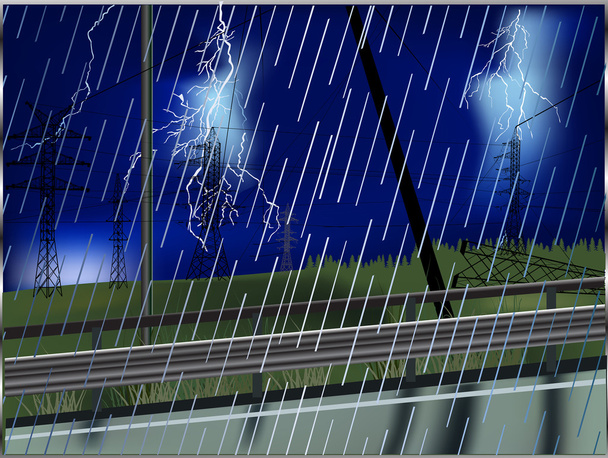 high-voltage line at rain - Vector, Image