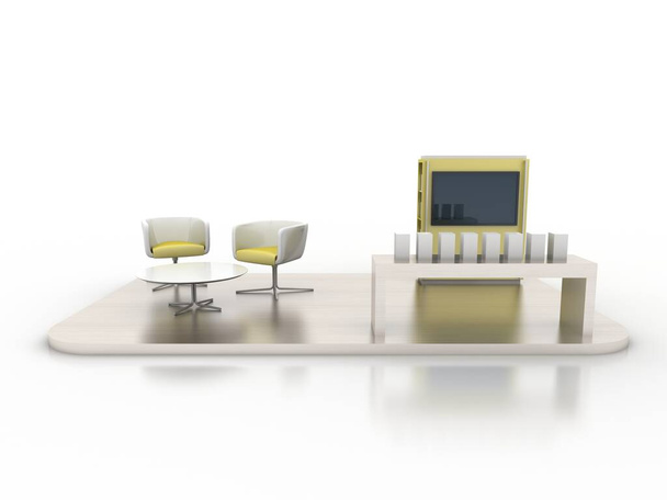 Alkuperäinen kauppa kioski tuolit ja pöytä, eristetty valkoinen, 3d renderöinti
 - Valokuva, kuva