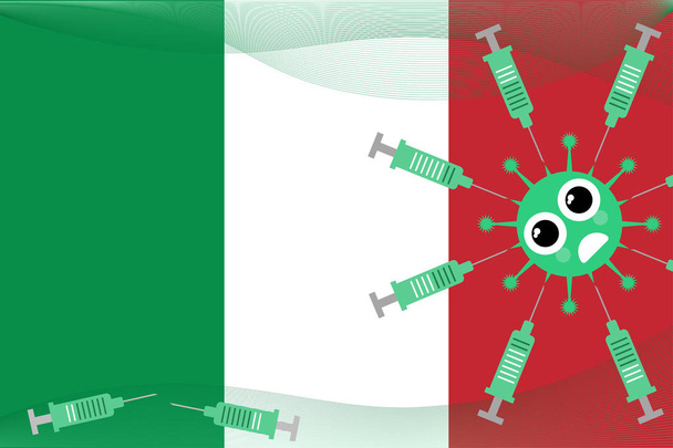 Tıbbi kurumlarda, İtalya bayrağının arka planına karşı viral hastalıkların önlenmesine yönelik web pankartı, insan sağlığı için aşılanmanın faydaları kavramı - Vektör, Görsel