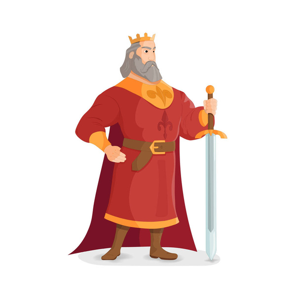 Warrior King. A strong and tall king with a sword. The king shows that he is pleased. - Vector, Image