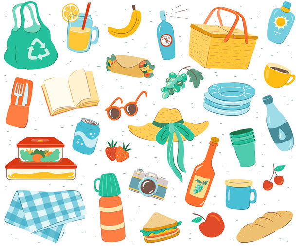 Picnic seamless pattern. Endless repeatable background with hand drawn picnic elements. - Vector, Image
