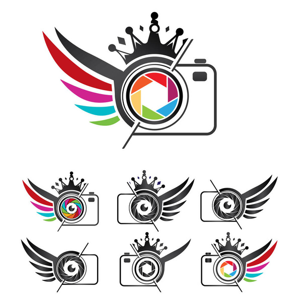 Kanat fotoğrafçılık kamera logosu tasarım paketi vektörü - Vektör, Görsel