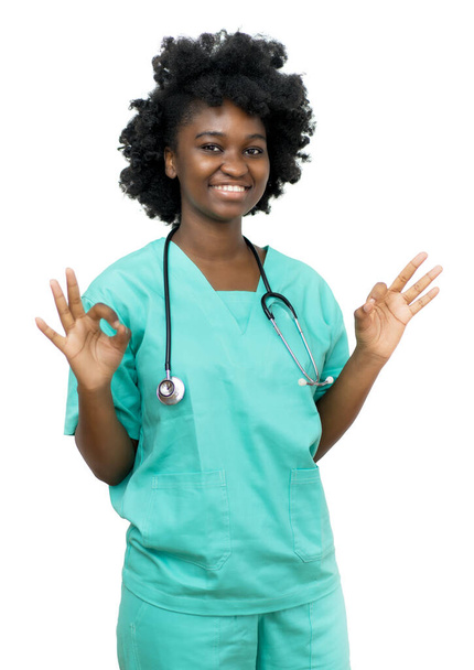 Laughing african american female nurse isolated white background for cut out - Φωτογραφία, εικόνα
