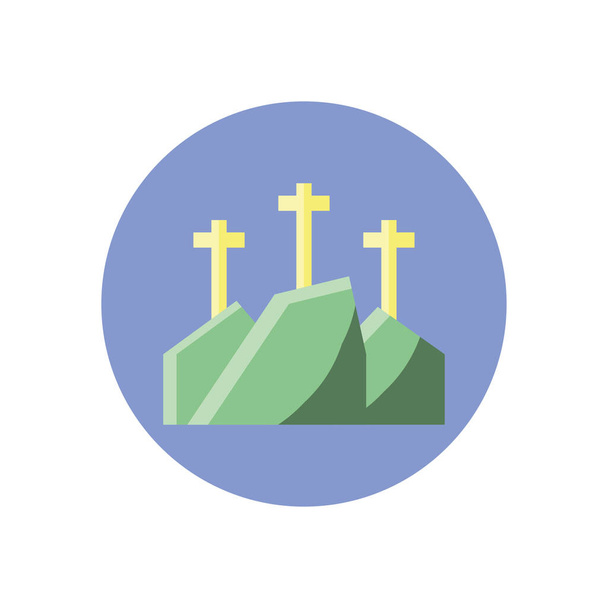 montaña con tres cruces, icono de estilo bloque
 - Vector, Imagen