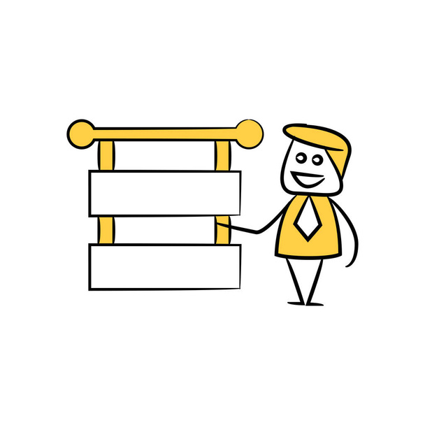 бизнесмен и пустые вывески или таблички желтой палкой тема
 - Вектор,изображение