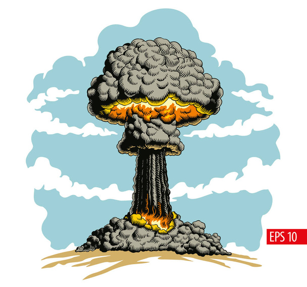 Explosão nuclear. Bomba atômica cogumelo nuvem estilo cômico vetor Ilustração
. - Vetor, Imagem