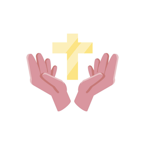 руки с иконой креста Иисуса, красочный и плоский стиль дизайна
 - Вектор,изображение
