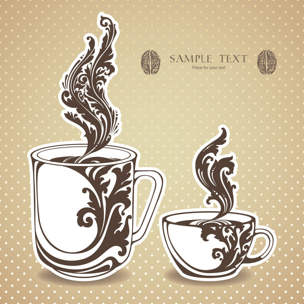 Vintage decorative cups of tea and coffee - Διάνυσμα, εικόνα